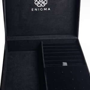 <b>Large</b> Black Suede Jewelry <b>Box</b> With Custom Logo Print black suede jewelry storage <b>box</b> handcrafted by skilled Thai artisans - Product Image 3