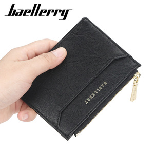 Baellerry Men's Short <b>Wallet</b> Black PU Leather Slim Design With Zipper Card <b>Holder</b> Everyday Use - Product Image 1