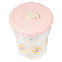 Bouteille d'eau en verre multi-capacités personnalisable avec logo, motif floral, infuseur à thé, tasse à café et bouchon de paille