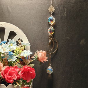 Wall Art Gold Moon Sun Catcher Com Pedra De Quartzo De Cristal Raw <span class=keywords><strong>Hanging</strong></span> Ball Window <span class=keywords><strong>Prism</strong></span> Decoração para casa - Product Image 2