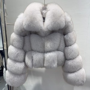 Veste chaude en fourrure de renard véritable <span class=keywords><strong>RX</strong></span> Natural White Cropped pour femmes, col rabattu, hiver, épaisse, luxe, véritable fourrure. - Product Image 6