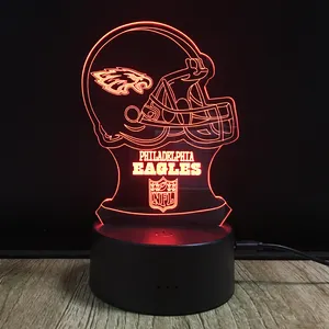 Novelty 3D Football Helmet Night Light Touch Table Desk Optical Illusion Lamps 7 Color Changing Lights