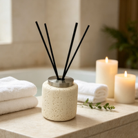 Diffuseur de parfum d'intérieur de luxe artisanal en résine texturée avec bouteille en verre et couvercle métallique – Vase diffuseur vide pour la maison