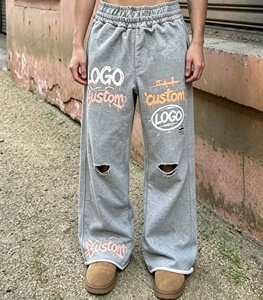 Pantalones Deportivos Holgados de Felpa Francesa de Algodón Grueso, Estilo Streetwear, con Efecto Desgastado por el Sol, para Hombre - Product Image 1