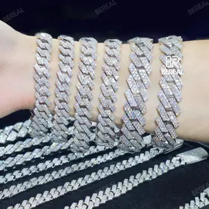 Groothandel 6Mm 8Mm 10Mm 12Mm 14Mm Vvs Moissanite Cubaanse Link Armband Mannen Snelle Levering Hiphop Stijl Iced Out Diamant Cubaanse Ketting