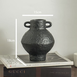 Vaso in Ceramica MSH <span class=keywords><strong>con</strong></span> Texture in Pietra Bianca e Nera Anticata, <span class=keywords><strong>con</strong></span> Doppi Manici per Scrivania e Piante Idroponiche - Product Image 6