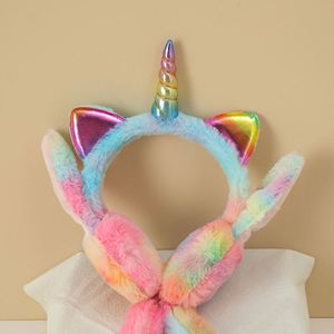 Factory Direct Sale Warm Polyester Plush <b>Tie</b>-dye Airbag Earmuffs Winter Colorful Fun Cute Cold-Proof Rabbit Ear Unisex Wholesale - Product Image 4