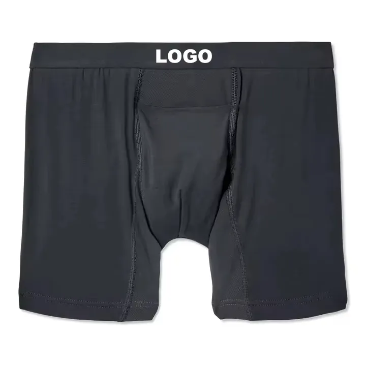 Cuecas boxer de algodão orgânico para homens jovens, cuecas boxer anti-desgaste estilo esportivo de cor sólida com logotipo personalizado
