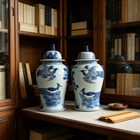Vases en gros style Chinoiserie, Pots en porcelaine bleue sous-glaçure motif Pie des montagnes vintage pour magasins de meubles