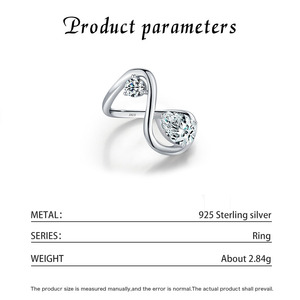 S925 Sterling <b>Silver</b> Twisted Open <b>Ring</b> With Round And Pear Cut Zircon Minimalist <b>Adjustable</b> Fashion Promise <b>Ring</b> For Women Daily - Product Image 5