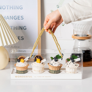 4 6 Holes Paper Insert Divider Pastry Cupcake Long Swiss Roll Plastic Box With Rope Handles