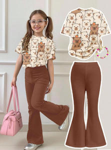 Ensemble T-shirt et <span class=keywords><strong>pantalon</strong></span> évasé décontracté personnalisé pour filles, motif imprimé dessin animé et lettres, taille 2T 3T pour enfants de <span class=keywords><strong>10</strong></span> <span class=keywords><strong>ans</strong></span>, collection automne - Product Image 3