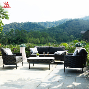 Modern Outdoor Sofa Set Rattan Patio Conversation Furniture Aluminum Frame Cushioned Seating for Garden Villa Hotel - Product Image 4