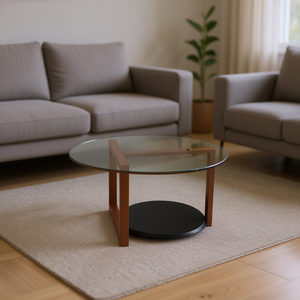 Tavolino da caffè moderno 80x80x45 cm con piano in vetro e struttura in legno nero marrone, mobile da soggiorno - Product Image 2