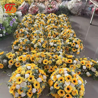 Boule de fleurs artificielle lisse en forme de tournesol et de feuilles de rose, blanche et jaune, pour toile de fond de mariage, décoration d'événements et de fêtes