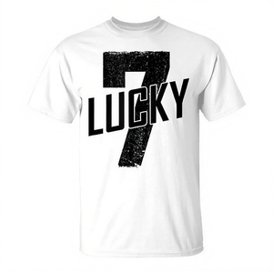 เสื้อยืดลาย Lucky Seven Distressed Lucky Number 7 รุ่น Unisex สำหรับผู้ใหญ่ ไซส์กลาง สีขาว ผ้าฝ้าย เสื้อโปรโมชั่น - Product Image 3