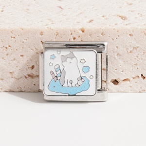 Nuevas llegadas: Pulsera italiana popular con dijes de gato, de acero inoxidable, con dijes de gato, dijes italianos - Product Image 3