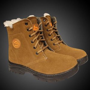 High Top Snow Boot Men Winter Warm <b>Wool</b> Lined Thickened Outdoor Hiking Boots Khaki Solid Color Front Laces - Product Image 3