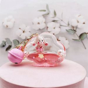 Mini Drink <b>Floating</b> Keychain Creative Cute Blossom Shape Acrylic Liquid Keychain - Product Image 4
