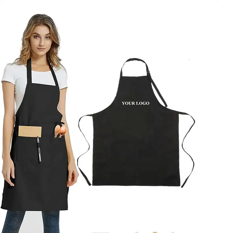 Tablier à bavette de chef 100% coton broderie Logo cuisine tablier de cuisine personnalisé Long adulte tablier en plastique coiffeur