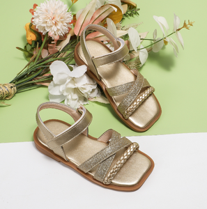 Sandalias Romanas de Verano para Niñas al por Mayor, Sandalias Doradas con Punta Cuadrada y Tejido - Product Image 2