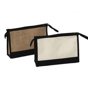Jute Burlap <b>Large</b> Capacity Zipper Cosmetic-<b>Bags</b> <b>Beach</b> Pouches Purse Storage for Travel Solid Color Handbag Gift - Product Image 1