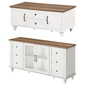 מותאם אישית עץ לבן מודרני לעמוד עם דלתות זכוכית מתכווננת מדפים 6 ארונות אחסון עבור 70 אינץ 'vs - Product Image 6