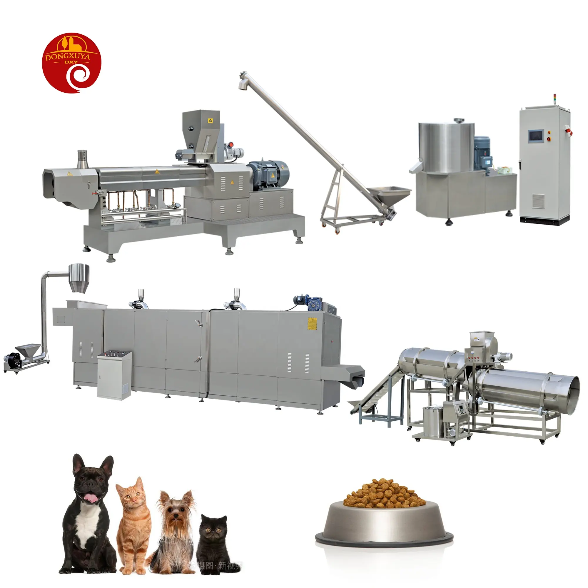 Linha de produção automática multifuncional de alimentos para animais de estimação, equipamento de 500kgh, máquina para fazer alimentos para cães e gatos