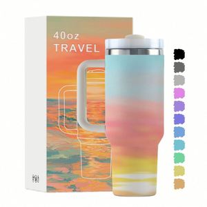 Gobelet isotherme personnalisé de 40 oz en acier inoxydable à double paroi, tasse à café isolée sous vide de 40 oz, tasse de voyage pour voiture avec poignée et couvercle à paille - Product Image 1