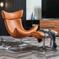 Fauteuils pivotants en cuir de style nordique pour salon avec ottoman, fauteuil pivotant individuel pour hall d'hôtel, fauteuil inclinable, canapé