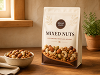 Sachet d'emballage personnalisé pour noix, grande capacité 500g 1kg, avec fermeture zip, en feuille d'aluminium et papier kraft, qualité alimentaire, pochette stand-up à fond plat et soufflet latéral