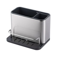 Organisateur d'évier de cuisine en acier inoxydable BX, égouttoir multi-compartiments pour éponges, brosses et produits de nettoyage