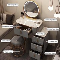 Bureau de toilette en L blanc avec plateau en verre, tiroir et miroir LED, station de charge intégrée et armoire de rangement pour la vente en gros