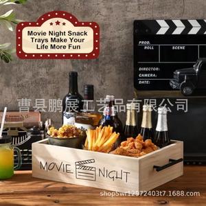 Boîte de rangement en bois pour collations avec poignée, plateau de service en bois massif pour fêtes à domicile, rangement pour pop-corn et frites - Product Image 3