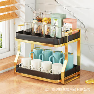 Najia Plateau de luxe rectangulaire à double couche pour tasses à thé, support de rangement égouttoir pour bureau, pour tasses à café et verres - Product Image 4