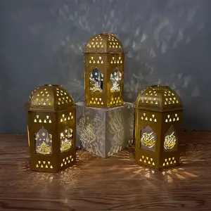 Eid lampada a led a vento in ferro per la casa atmosfera Festival lanterna decorazione per la casa artigianato display da tavolo