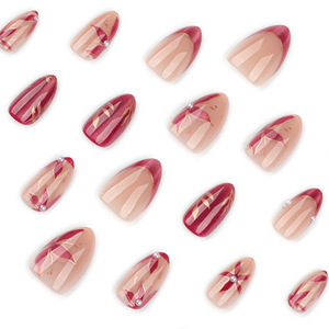 <span class=keywords><strong>Uñas</strong></span> Postizas de Alta Calidad <span class=keywords><strong>Estilo</strong></span> <span class=keywords><strong>Coreano</strong></span>, Color Vino Tinto, Cobertura Total, Diseño Ojo de Gato, Punta Francesa, Forma Almendrada Corta, para Dedos, Venta al Por Mayor - Product Image 2