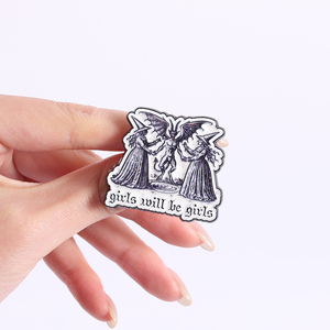 Brosche 'Girls Will Be Girls' Emaille-Anstecknadeln Lustige Feministische Hexen- & Satan-Broschen Taschen-Revers-Abzeichen Punk Goth Schmuck Geschenk für Freunde - Product Image 4