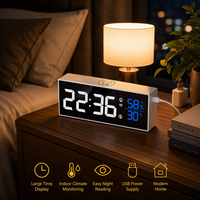Horloge de Table Multifonction à Affichage LED, Réveil de Table Numérique avec Température et Hygromètre