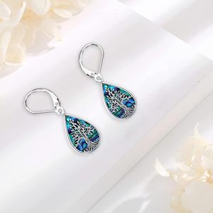 Pendientes Colgantes de Plata de Ley 925 con Baño de Rodio, Diseño de Árbol de la Vida/Flor/Abeja/Animales/Gato/Colibrí, con Cierre de Palanca, Regalo para Bodas y Fiestas - Product Image 3