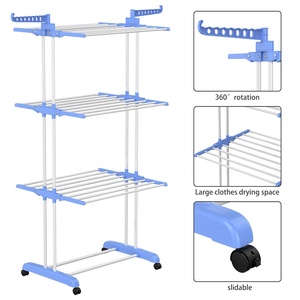 Ba-hai lớp nối dài thép không gỉ gấp tầng khăn lưu trữ giá hộ gia đình đứng quần áo sấy giá - Product Image 5