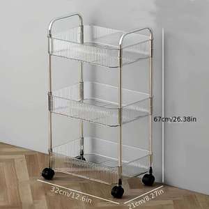 Portable 3-Tier Rolling Acrylic Makeup Cart Transparent Storage Organizer Made in China Bathroom Living Room - Product Image 5