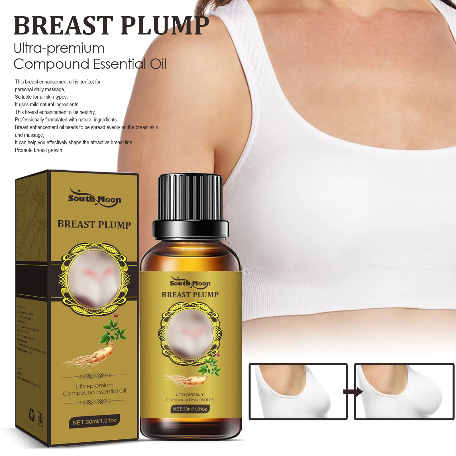 Huile essentielle de charme de sein belle et ferme huile de massage de levage pour les seins complets hauts et droits soins de relaxation pour les femmes