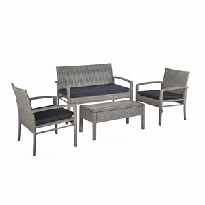 Juego de muebles de exterior de ratán PE modernos | 2 sillones + sofá + mesa | Juego de patio de jardín resistente a la intemperie con cojines - Product Image 1