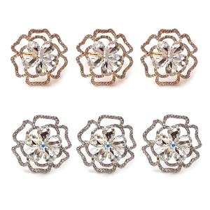 Or Rose Fleur Métal Serviette Anneaux Strass pour la Fête de Mariage Vaisselle Décorations Dîner Porte-Serviette pour la Réception - Product Image 5