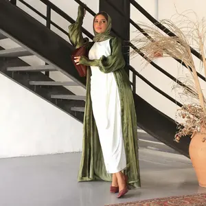 2024 דובאי ערבי קרדיגן סאטן חלוק שרוולי כפתור פטריות סט הלבשה עליונה מוסלמית