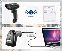 Pemindai kode QR 2D genggam pemindai nirkabel 2.4G, pemindai kode QR berkabel USB 1D untuk pemindai kode batang harga Supermarket