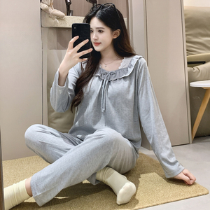 <span class=keywords><strong>Pijamas</strong></span> 6535 Pit Strip de algodón con cinturón y almohadilla <span class=keywords><strong>en</strong></span> el pecho, estilo princesa, dulce y lindo, <span class=keywords><strong>pijamas</strong></span> de manga larga para mujer - Product Image 2