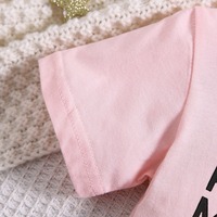 Romper Bayi Harga Grosir Murah Warna Pink Lengan Pendek Motif Huruf Cetak Transfer Panas Bahan Spandex/Polyester Kancing Jepret untuk Bayi