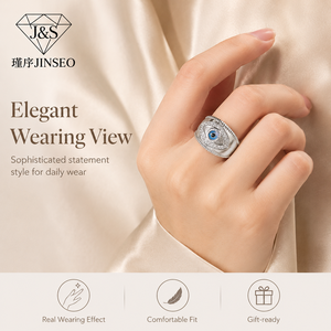 Anello Minimalista JINSEO Occhio di <span class=keywords><strong>Dio</strong></span> Blu in Argento Sterling 925 con Zirconia Cubica, Fascia Apribile per Uomo e Donna - Product Image 2